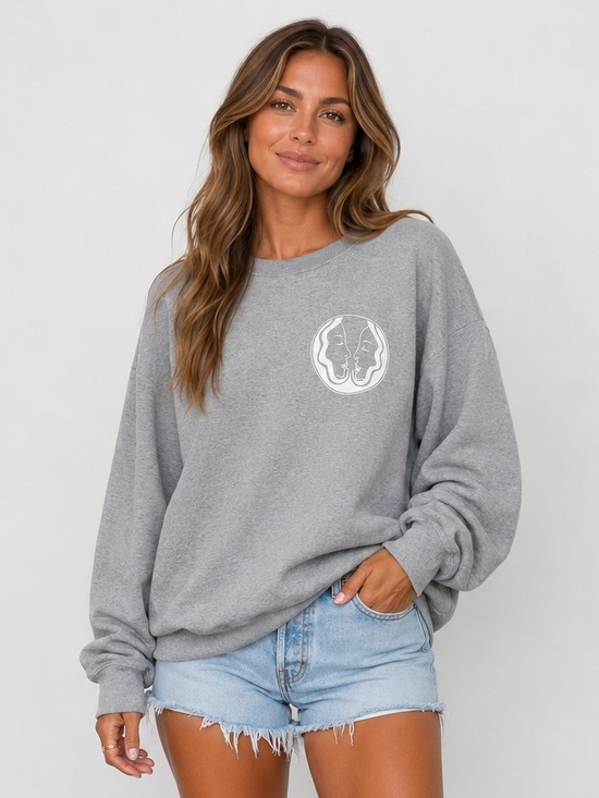 Good American Tops - Good American Gemini Zodiac Oversized Sweatshirt Gray Graphic Pullover 3XL